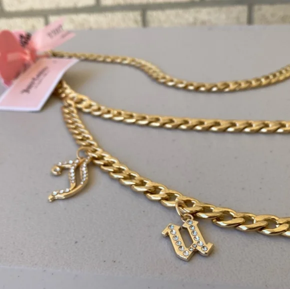 Juicy Couture Gold Tone Chain Belt  with Juicy Letter Charms - Various Sizes - Picture 5 of 8